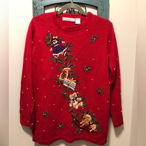 Victoria Jones Vintage Embellished beaded Christmas Sweater Woman’s Size M